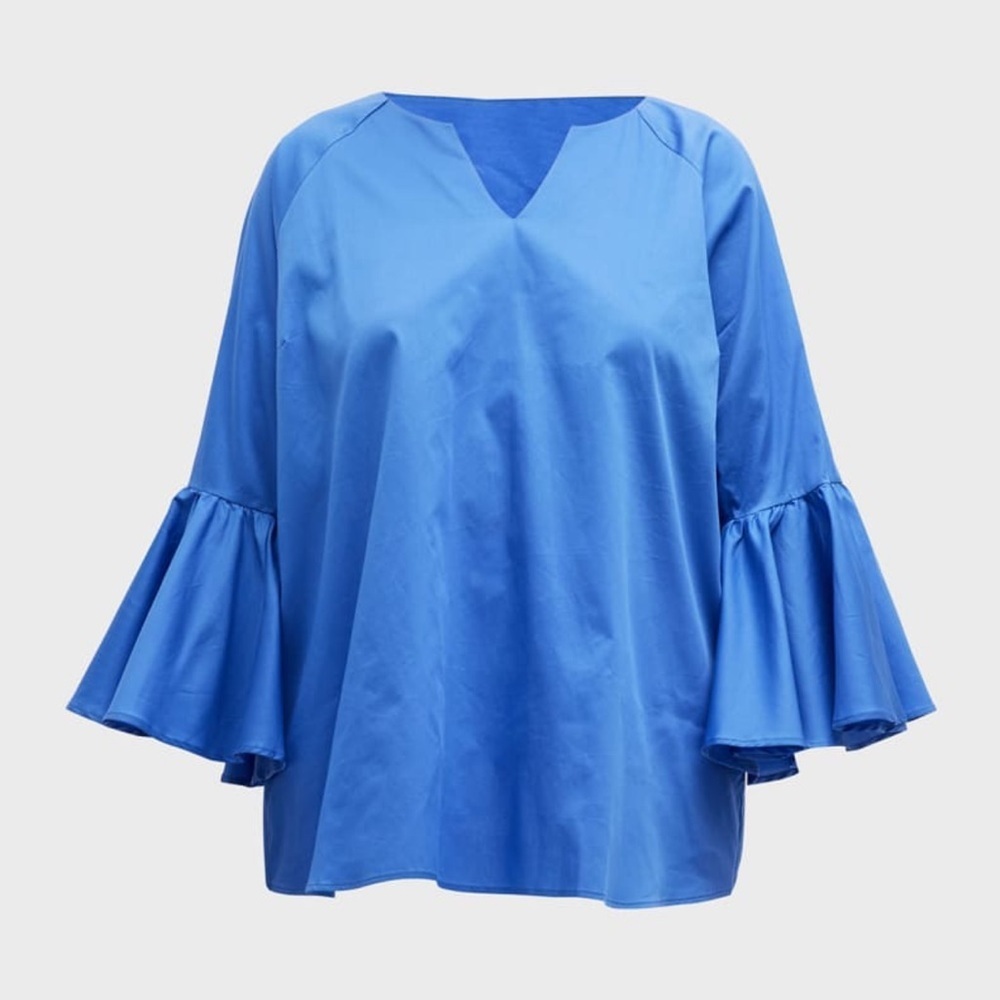 Harshman Plus Size Zenaida Bell-Sleeve Cotton Blouse indigo Blue NWT SZ 3X - Picture 7 of 9